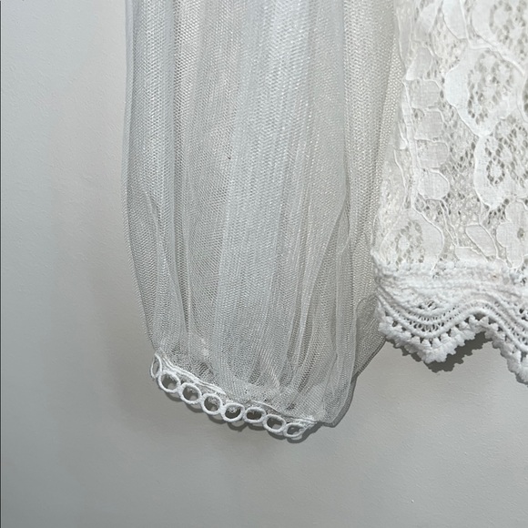 Wowo Lace White Ruffled Long Sleeve Dressy Blouse Top Shirt - Picture 8 of 11